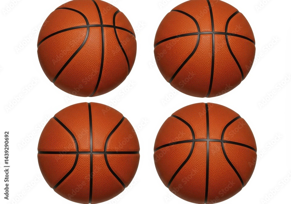 Aufkleber four basketballs arranged in a square formation on a white background in a studio setting view from 