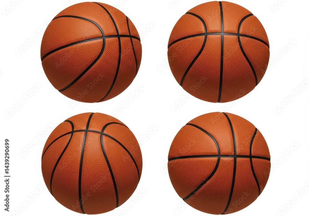 Aufkleber four basketballs arranged in a square pattern against a plain white background in a studio shot
