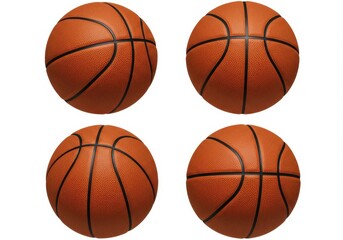 Obraz premium Four basketballs arranged in a square pattern against a plain white background in a studio shot