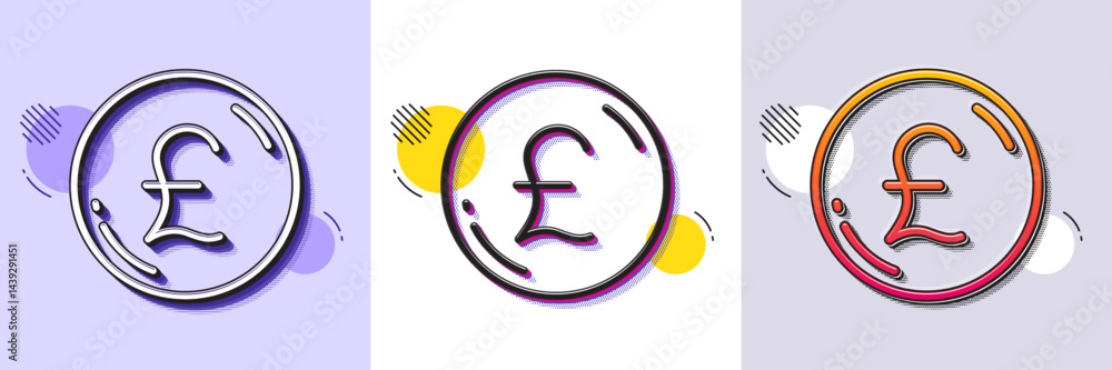 Poster pound money line icon. halftone dotted pattern. gradient icon with grain shadow. gbp currency sign. 