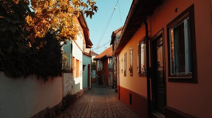 Fototapeta premium Colorful European alleyway in autumn