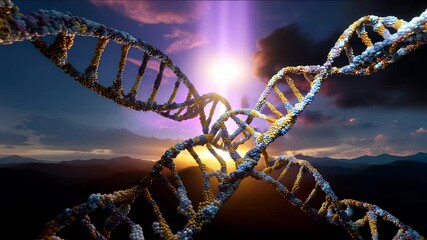 Intertwined DNA Strands Against a Dramatic Sunset - Powered by Adobe