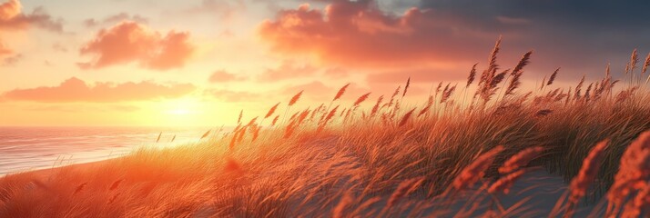 Netherlands beach sunset image, dunes.