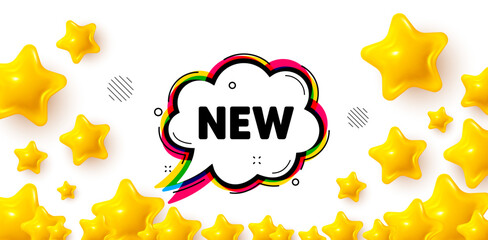 New bubble winner banner with 3d stars. Golden stars banner. New comic cartoon bubble banner. Arrival sticker shape. Offer label icon. Review rate background. Vector