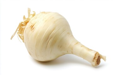Fresh, organic parsnip on a white background, highlighting its natural texture and shape