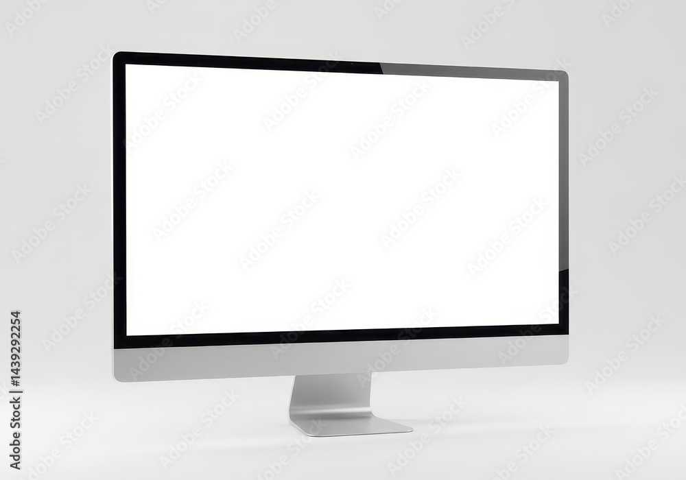 Poster a modern computer screen with a white display on a white background in a studio setting view