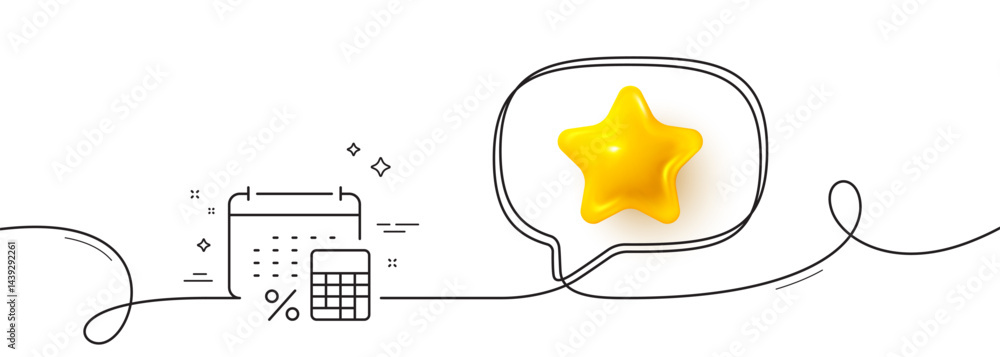 Poster annual tax line icon. continuous line with 3d star. calculate tax rate sign. payroll report symbol. 