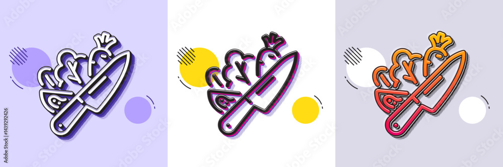Poster vegetable line icon. halftone dotted pattern. gradient icon with grain shadow. cut lettuce sign. spi