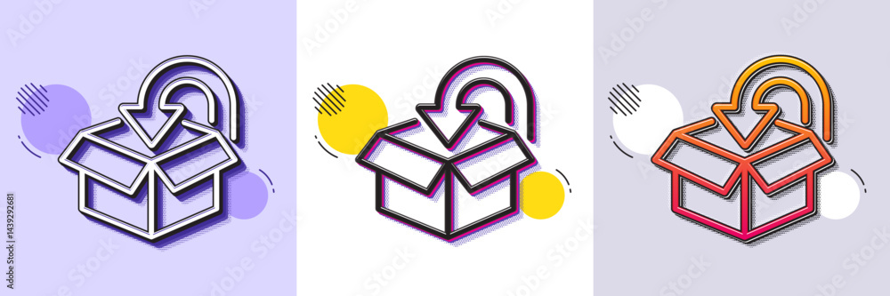 Poster return package line icon. halftone dotted pattern. gradient icon with grain shadow. delivery box sig