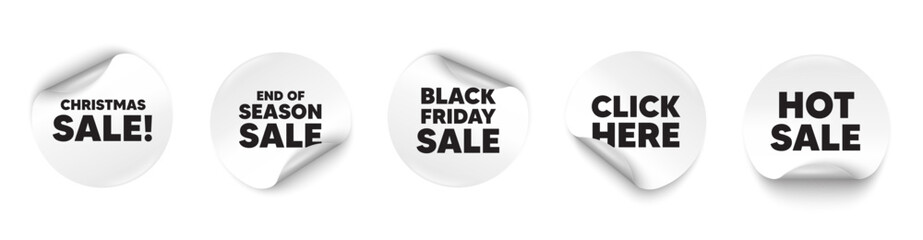 Christmas sale sticker tag. Season sale, Black friday paper price banners. Christmas Sale tag. Special offer price sign. Advertising Discounts symbol. Click here sticker. Vector