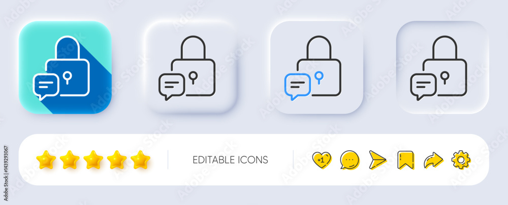 Aufkleber lock line icon. neumorphic, flat shadow, 3d buttons. padlock with chat bubble sign. message protecti