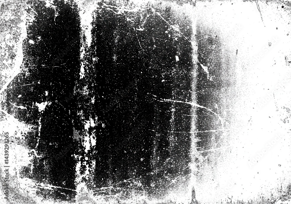 Poster a high contrast black and white image featuring grunge textures and abstract patterns throughout the