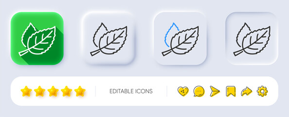 Leaves line icon. Neumorphic, Flat shadow, 3d buttons. Nature plant leaf sign. Environmental care symbol. Line leaf icon. Social media icons. Vector