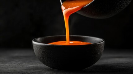 Pouring orange soup into bowl