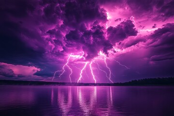 Pink, purple night, lightning image.