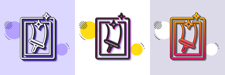 Window cleaning line icon. Halftone dotted pattern. Gradient icon with grain shadow. Washing service symbol. Housekeeping equipment sign. Line window cleaning icon. Various designs. Vector