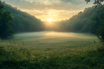 Naklejka premium misty_meadow_dawn_light,