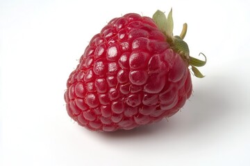 Fresh, ripe raspberry on a clean white background, highlighting its vibrant color and texture