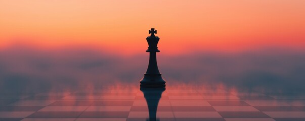 A captivating chess piece silhouetted against a vibrant sunset, symbolizing strategy.