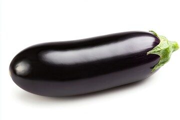Fresh, shiny eggplant on a white background, showcasing its vibrant color and smooth texture
