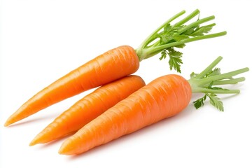 Fresh, vibrant carrots arranged on a white background, showcasing their natural color and texture