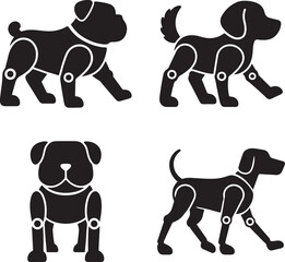 set of robot dog black silhouette icon design vector art illustration.