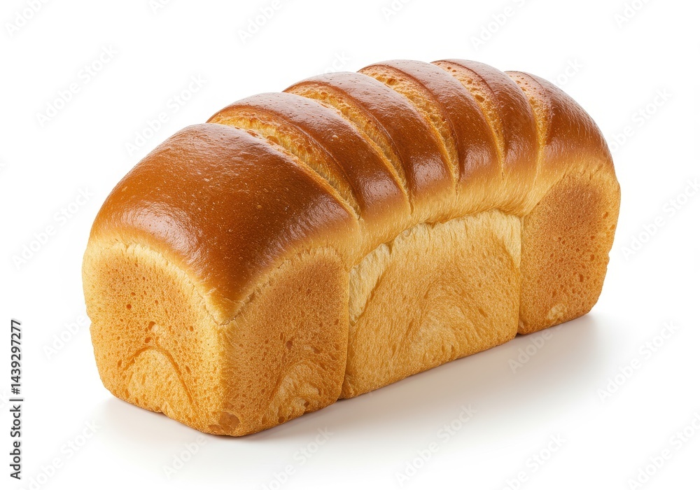 Poster a loaf of golden brown bread with scored top resting on a white surface in a studio setting view