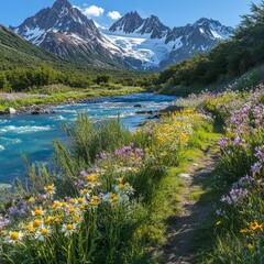 High-res mountain landscape, turquoise flow