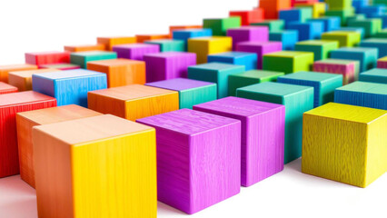 Obraz premium Colorful Wooden Blocks in Various Hues Creating a Vibrant and Playful Scene,Background