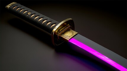 Naklejka premium Close-up view of a stylized, glowing katana blade.