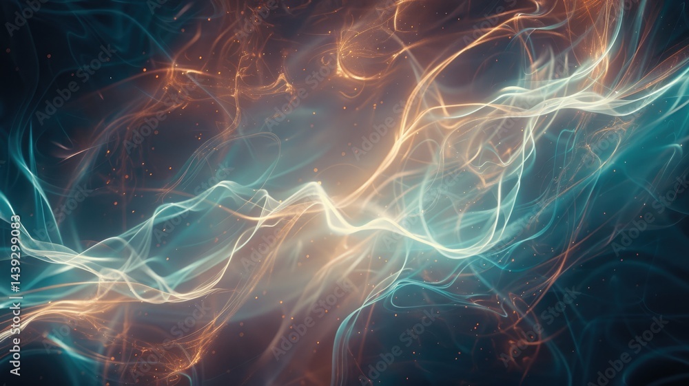 Poster dynamic digital wave with blue and orange light particles. digital art for design with glowing orang
