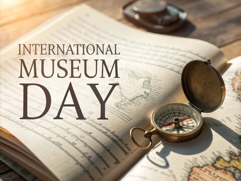 International Museum Day: Open Book with Compass Symbolizing Exploration and Knowledge - Powered by Adobe