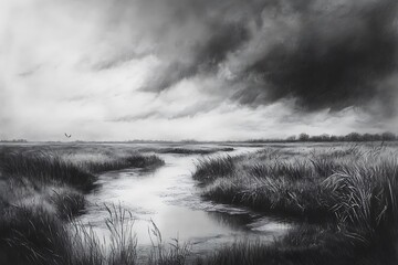 storm clouds over the river
