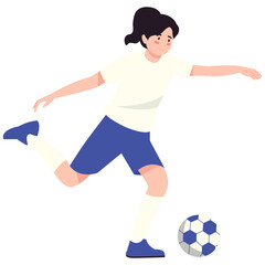 Football Pose Illustration. Vector illustration of A determined female player prepares for a powerful kick during the match. Isolated on background