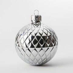 Christmas bauble with a chrome finish and geometric pattern on a white background