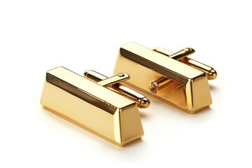 Gilded Charm: Gold Bar Cufflinks Isolated On White Background.