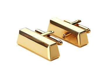 Gilded Charm: Gold Bar Cufflinks Isolated On White Background.