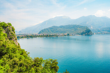 Obraz premium Tagliata del Ponale, Lake Garda, Italy. Lago di garda. Hiking Tagliata del Ponale along the shore of the lake with a view of the surrounding countryside