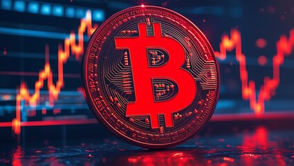 3D Render of Gold Bitcoin Emblem with Digital Network - Crypto Currency Investment and Technology