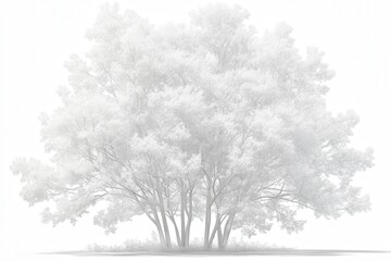 Lush, full deciduous shrub, white monochrome