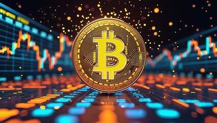 Bitcoin Logo with High-Tech Golden Circuit Connections - Cryptocurrency and Blockchain Design