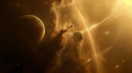 Obraz premium Abstract galaxy with planets and nebulae