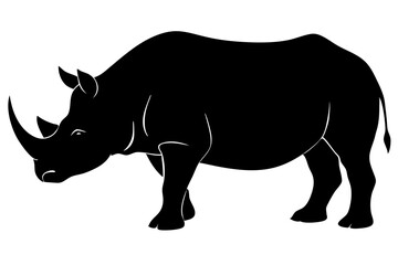 Fototapeta premium Striking black silhouette of a rhinoceros on a white background, rhinoceros, rhino, silhouette, black, white, animal, wildlife, mammal, african, graphic, illustration, vector, art, design, nature