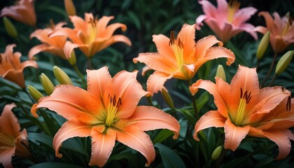 Beautiful orange lilies in full bloom, showcasing their delicate petals and vibrant colors.