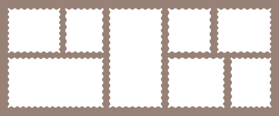 Set of frames in shape of squares and rectangles of various sizes with zigzag smooth edges. vector illustration isolated on white background.  Rectangle shape frame with zigzag.
