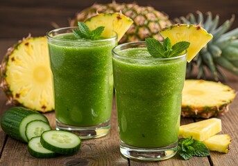 Green smoothie with pineapple and cucumber