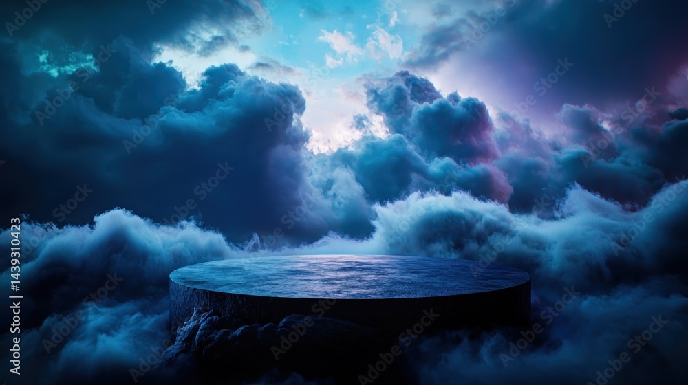 Canvas Prints dark circular platform on clouds at twilight