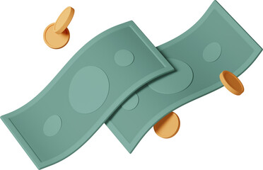 coins and banknotes flying in the air