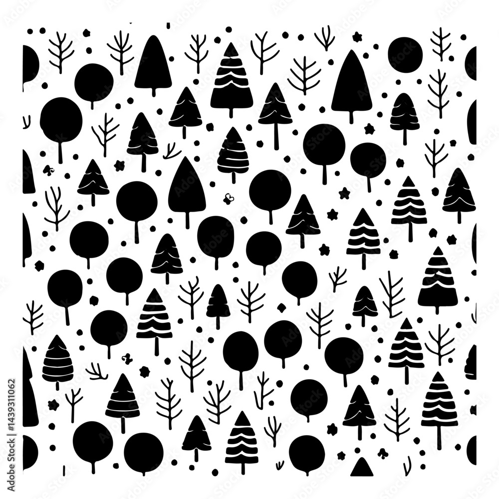 Poster Whimsical Forest: A Monochrome Pattern of Trees and Branches in Repeat
