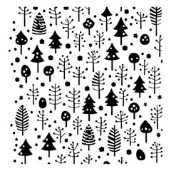 Enchanting forest: A monochrome pattern of stylized trees for creative designs